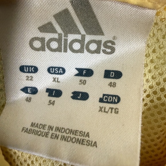 Adidas Windbreaker Women XL Yellow Full Zip Hooded Lightweight Jacket 3 Stripes - Picture 3 of 10